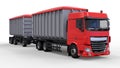 Large red truck with separate trailer, for transportation of agricultural and building bulk materials and products. 3d rendering. Royalty Free Stock Photo