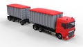 Large red truck with separate trailer, for transportation of agricultural and building bulk materials and products. 3d rendering. Royalty Free Stock Photo