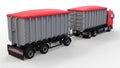 Large red truck with separate trailer, for transportation of agricultural and building bulk materials and products. 3d rendering. Royalty Free Stock Photo