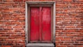 Large red wooden door and red brick wall texture background. The old vintage retro door made of hardwood Royalty Free Stock Photo