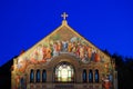 A large religious mosaic dominates the faÃÂ§ade of the Memorial Church