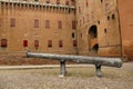 Large Renaissance cannon in the interior courtyard of the Castello Estense in Ferrara Royalty Free Stock Photo