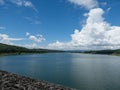 The large reservoir of the earth dam for hydroelectric power generation
