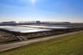 A large reservoir in the polder behind the seawall in zeeland, holland in winter