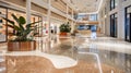 In a large retail space a terrazzo floor is used as a unifying design element seamlessly connecting different areas and