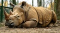 Large rhinoceros resting on the ground Royalty Free Stock Photo