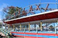 Bright blue skies overhead with rides ready for visitors, Sylvan Beach Amusement Park, New York, 2018