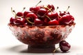 Large ripe juicy tasty cherries in a ceramic bowl on a light background made with generative AI Royalty Free Stock Photo