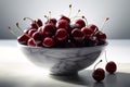 Large ripe juicy tasty cherries in a ceramic bowl on a light background made with generative AI Royalty Free Stock Photo