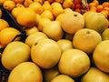 Large ripe yellow fruits of the Pomelo.