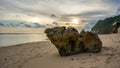 A large rock on the beach at sunset Royalty Free Stock Photo