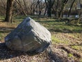 large rock or boulder with stripes outdoor on grass Royalty Free Stock Photo