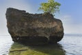 A large rock on the shore on a sunny day in Padang Padang Beach, Bali, Indonesia Royalty Free Stock Photo