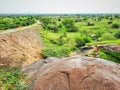 Large rocks on hill and raw stones way coming on hills Royalty Free Stock Photo