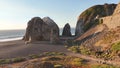 Large rocks natural monument Piedra de Iglecia Church stone on Chilean coast in Constitucion in sunset