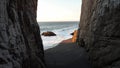 Large rocks natural monument Piedra de Iglecia Church stone on Chilean coast in Constitucion in sunset