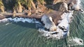 Large rocks natural monument Piedra de Iglecia Church stone on Chilean coast in Constitucion in sunset