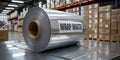 Large roll of silver wrap waste in a warehouse setting metallic Royalty Free Stock Photo