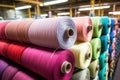 large roll of wool fabric waiting to be cut in the factory