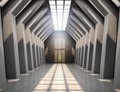 Large room with concrete walls at the top of the window letting light into the room.