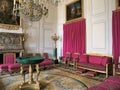 Large room with pink curtains at Versailles Palace