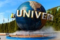 The large rotating Universal logo globe. Royalty Free Stock Photo