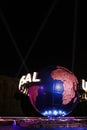 The large rotating Universal logo globe. Royalty Free Stock Photo