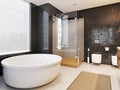 Large round bathtub with shower in the loft style bathroom