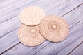 Large round cardboard stencils for drawing. Enthusiastic scientific games for children. Game concept. Royalty Free Stock Photo