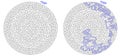 Large round complex labirinth. Vector circular maze. Difficult education puzzle with task to search exit or find the way