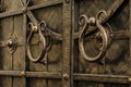 Large round forged door handles on a metal gate Royalty Free Stock Photo