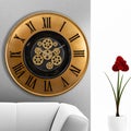 A large round indoor clock on the wall. Big clock on metal rack Royalty Free Stock Photo