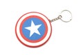 A large round keychain with Marvel`s Captain America shield logo