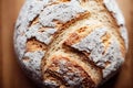 Large round loaf of delicious homemade sourdough bread Royalty Free Stock Photo