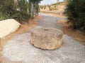 Large round stone in the middle of the road the Antequera MÃÂ¡laga Torcal.