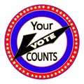 Large Round USA Voting Emblem,  with Your Vote Counts Text Royalty Free Stock Photo