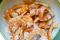 Large royal shrimp without shell, close-up