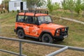 Armenia, Tatev, September 2022. A bright SUV for transporting tourists.