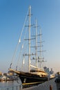 Large sail boat moored at the harbour in Barcelona in Februari