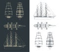 Large sailing ship drawings