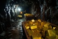 Large samples of uranium ore inside a deep mine Royalty Free Stock Photo