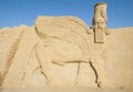 Large sand sculpture of Lamassu deity