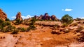 Large Sandstone Formations in the Windows Section hiking trail in Arches National Park