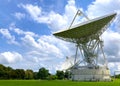 Large satellite dish with cloudy sky for telecommunications and broadcasting in Thailand