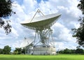 Large satellite dish with cloudy sky for telecommunications and broadcasting in Thailand
