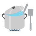 Large saucepan with water for soup ladle and skimmer. Cooking vector illustration design Royalty Free Stock Photo