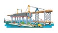 Large-Scale Bridge Construction Project, vector design Generative AI Royalty Free Stock Photo