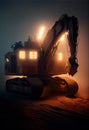 large scale coal excavator moody lights fog, Generative ai