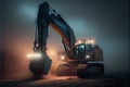 large scale coal excavator moody lights fog, Generative ai