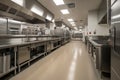 large-scale commercial kitchen with industrial dishwashers and cleaning stations, retrofitted for modern use Royalty Free Stock Photo